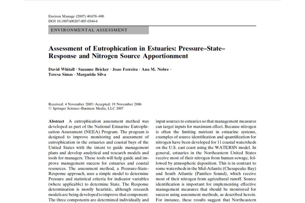 Application and sensitivity testing of a eutrophication assessment method on coastal systems in the United States and European Union (2007)