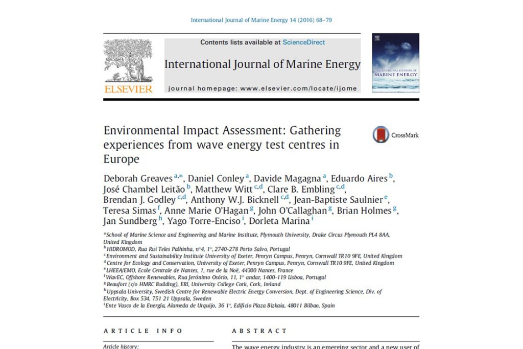Environmental Impact Assessment: gathering experiences from wave energy test centres in Europe (2016)