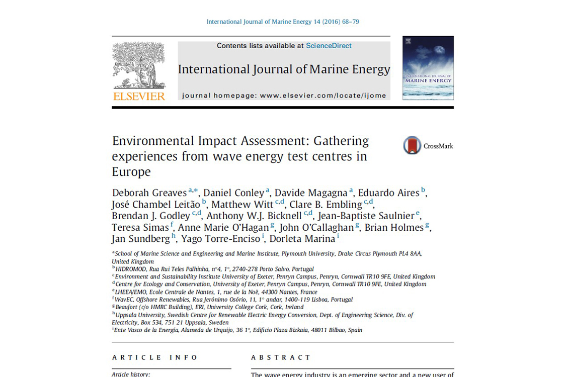 Environmental Impact Assessment: gathering experiences from wave energy test centres in Europe (2016)