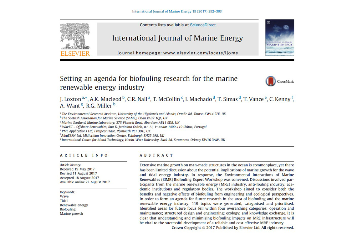 Setting an agenda for biofouling research for the marine renewable energy industry (2017)