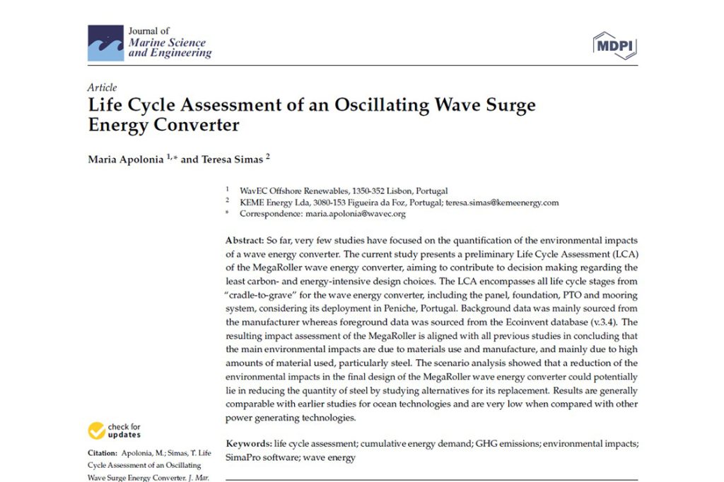 Life Cycle Assessment of an oscillating wave surge energy converter (2021)